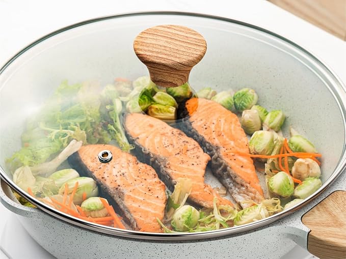 SENSARTE Nonstick Ceramic Saute Pan 12-Inch, 5QT Non-toxic Deep Frying Pan Skillet with Lid, Healthy No Teflon Cookware, Stay Cool Handle, Induction Compatible, PFAS Free - Image 8