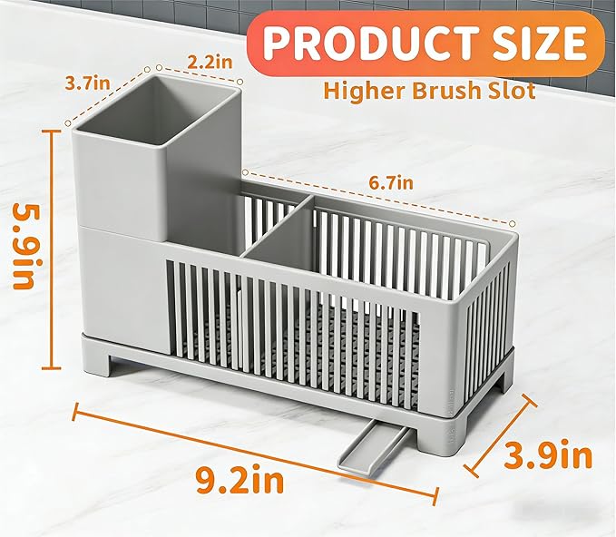 Rustproof Kitchen Sink Organizer for Countertop,Multifunctional Sink Organizer Caddy & Organization,Scrub Brush and Sponge Holder,Plastic Sink Storage Rack,Sponge Drain Rack,Dish Soap Dispenser,Grey - Image 3