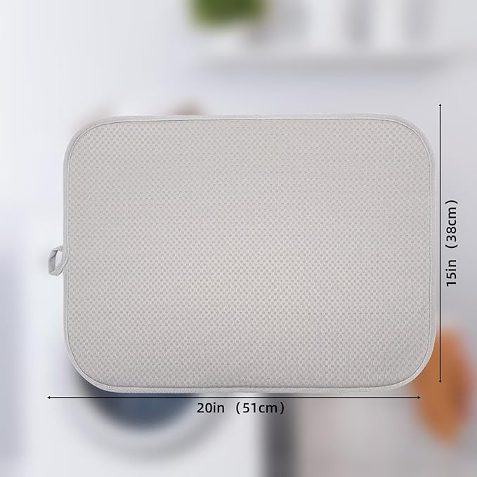 2 Pack Dish Drying Mat, Dish Drying Mats for Kitchen Counter, Microfiber Dish Dryer Mat, Large 20" x 15" Drainer Mats, Highly Absorbent, Machine Washable (Gray) - Image 2