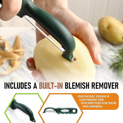 Spring Chef Professional Swivel Vegetable Peeler for Kitchen, Stainless Steel Potato Peeler with Comfortable Handle, Great for Apple, Veggie, Carrot, Cucumber - Dishwasher Safe - Pine Green - Image 5
