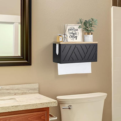 Paper Towel Dispenser Wall Mount, Paper Towel Holder Wall Mounted with Lid, Solid Wood Commercial C-Fold, Z-Fold, Trifold Hand Paper Towel Holder Dispenser Hand Towel Holder for Bathroom Kitchen Decor