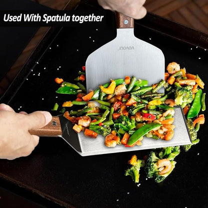 Vovoly Extra Wide Griddle Scraper, 5.5''x5.5'' Smashed Burger Scraper Grill Scraper Spatula Burger Turner - Full Tang Wooden Handle Professional Grade Grill Accessories, Knife Grade Stainless Steel - Image 8