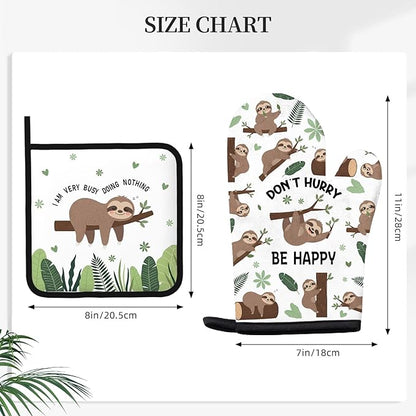 Sloth Gifts for Women, Funny Sloth Oven Mitt & Pot Holder Set, Heat Resistant Silicone Kitchen Mittens, Birthday Mother's Day Housewarming Gift Idea for Mom, Wife, BFF