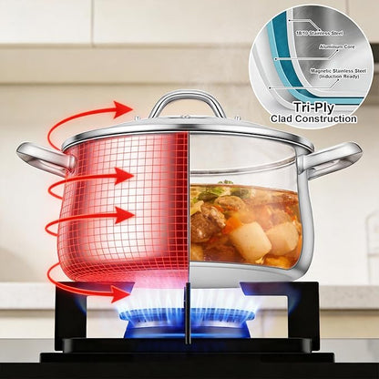 Tifanso Stainless Steel Stock Pot - 8 Quart 3Ply Heavy Duty Large Induction Cooking Pot with Lid for Pasta, Soup, Spaghetti, Nonstick Deep Stockpot, Kitchen Cookware for Stew, Simmer, Canning, Boiling - Image 3
