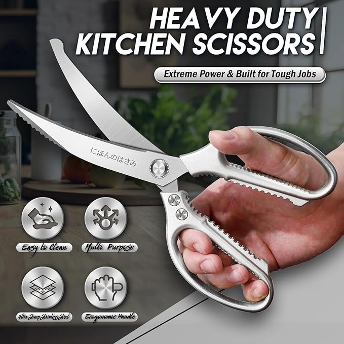 TIJERAS Kitchen Scissors Set Silver - Stainless Steel Kitchen Shears, Sharp Meat Scissors Dishwasher Safe, Heavy Duty Poultry Shears, Japanese Cooking Scissor for Food, Chicken, Gifts for Women - Image 4