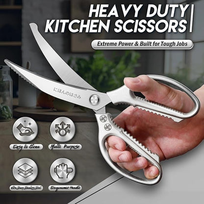 TIJERAS Kitchen Scissors Set Silver - Stainless Steel Kitchen Shears, Sharp Meat Scissors Dishwasher Safe, Heavy Duty Poultry Shears, Japanese Cooking Scissor for Food, Chicken, Gifts for Women - Image 4
