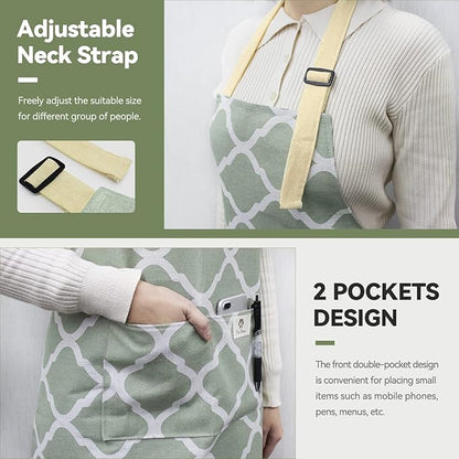 NLUS 2 Pack Kitchen Cooking Aprons, Adjustable Bib Waterproof Chef Apron with 2 Pockets for Men Women(Green Plaid/Grey Plaid) - Image 4