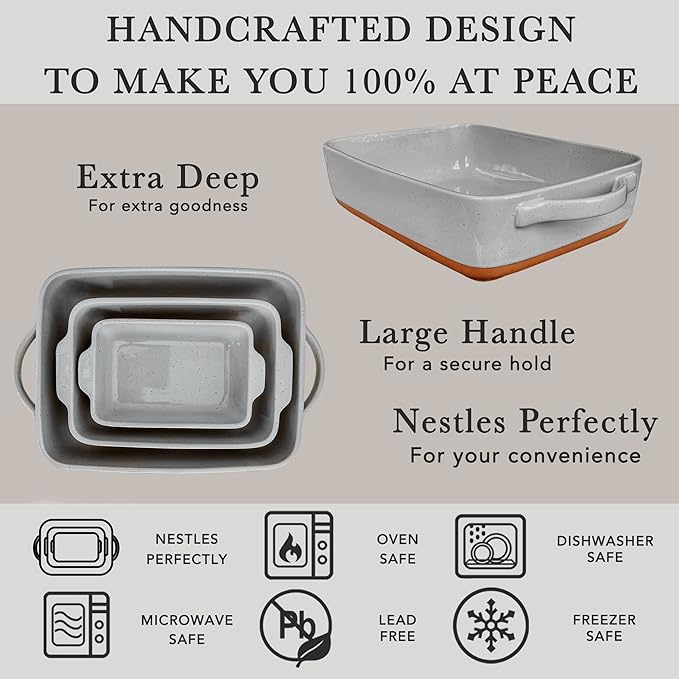 Mora Ceramic Set of 2 Baking Dishes For Casserole, Banana Bread, Brownies, Broiling, Roasting, and Baking. 7x11 in and Loaf Pans - Porcelain Serving Bakeware from Oven to Table. Freezer Safe - Grey - Image 4