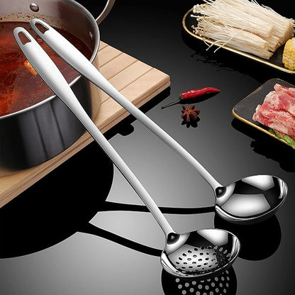Soup Spoon Stainless Steel Heavy Duty Big Soup Ladle Colander Serving Spoon with Attractive Mirror Finish, Perfect for Hotpot Stirring, Serving Soup, Deep Wide Enough 2PCS (Soup Spoons - 12") - Image 6