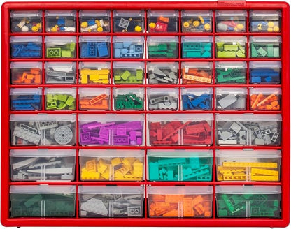 Akro-Mils 44-Drawer Plastic Drawer Storage Cabinet for Garage Organization, Bead Organizer, Building Bricks Storage, Teacher Toolbox, Makeup Organizer, 20" W x 6" D x 16" H, 10144 Red - Image 11