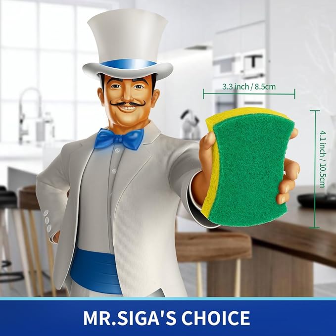 MR.SIGA Heavy Duty Cellulose Scrub Sponge, Dual-Sided Dishwashing Sponge for Kitchen, 12 Pack - Image 2