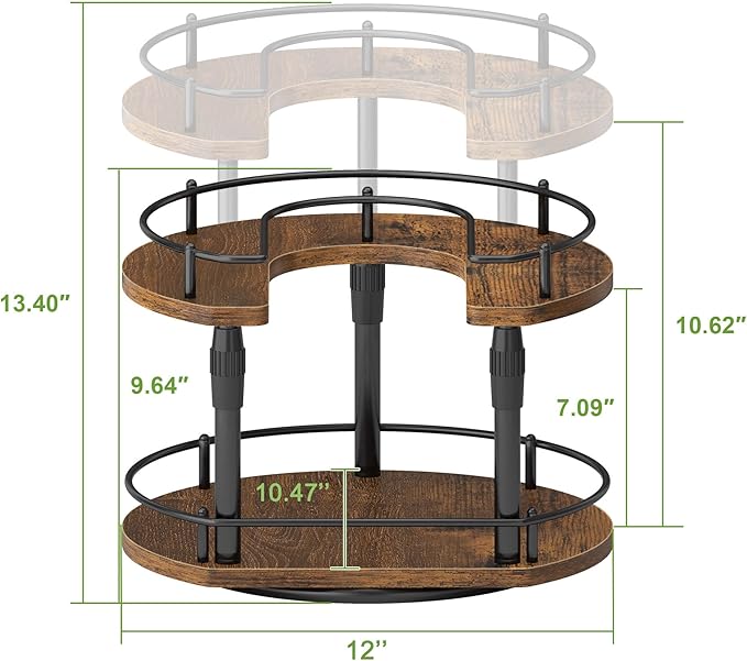 Across-Star Lazy-Susan-Spice-Rack -Organizer For Cabinet With Adjustable Height, 12 inch Rotating Seasoning Holder Spice Organization For Pantry, 2-Tier Kitchen Counter Shelf Countertop Organizer - Image 5