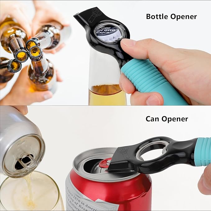 2-Pack Magnetic Beer Bottle Opener & Soda Can Opener, 2-in-1 Bottle Opener and Can Tab Opener Tool for Bartender, Long Nails, Arthritis, Seniors, Silicone Handle with Build in Magnet - Aqua - Image 3