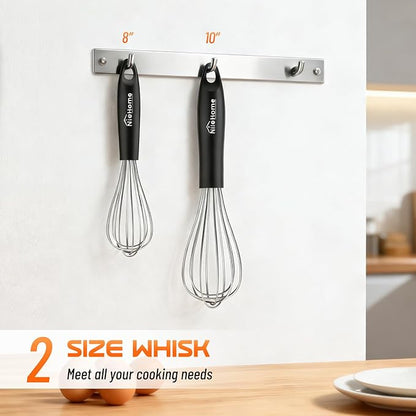 NileHome Silicone Whisk Set 8" 10" Kitchen Whisk Kitchen Wisk Wire Whisks for Cooking, Whisking, Blending, Beating, Stirring-Black Silver - Image 2