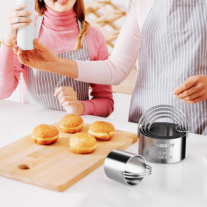 Round Cookie Cutters with Handle - Donut Hole Cookie Biscuit Cutter Set(5 Pieces/Set), Stainless Steel Circle Cutters Donut Cutter Mold Tool with Ring for Baking, Biscuits, Cakes, Sandwiches - Image 6
