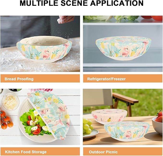 Reusable Bowl Covers for Bread Proofing（2 Large）- Cotton Beeswax Bowl Covers Reusable with Elastic Rim, Sourdough Bowl Cover for Food Storage and Food Preservation (10INCH) (flamingos)
