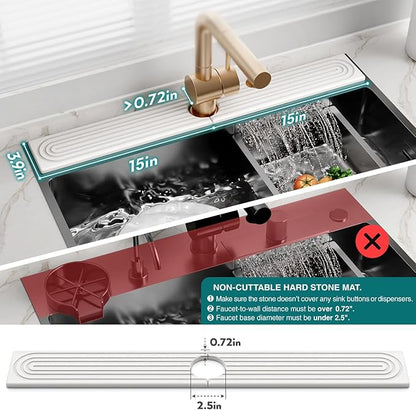 eormoe 30 Inch Faucet Mat for Kitchen Sink - Instant Dry Sink Protector for Countertop, Extra-Long Diatomaceous Earth Stone Sink Tray Around Faucet for Kitchen Bathroom RVs (Light Grey, 30" x 3.9") - Image 4