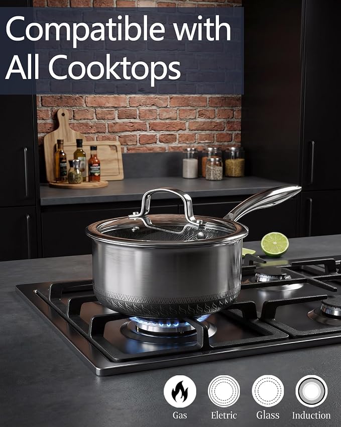 USELUCK Nonstick 2-QT Saucepan with Glass Lid,Stainless Steel Pot,Stay-Cool Handle,Dishwasher-Safe,Oven-Safe,Induciton Ready,Compatible with All Cooktops. - Image 5