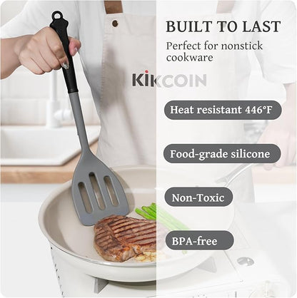 Kikcoin 43Pcs Large Kitchen Utensils Set - Silicone Cooking Utensils Set, Dishwasher Safe Spatula Set for Non-stick Cookware, 446°F Heat Resistant Kitchen Utensils Set with Holder BPA Free, Grey - Image 3