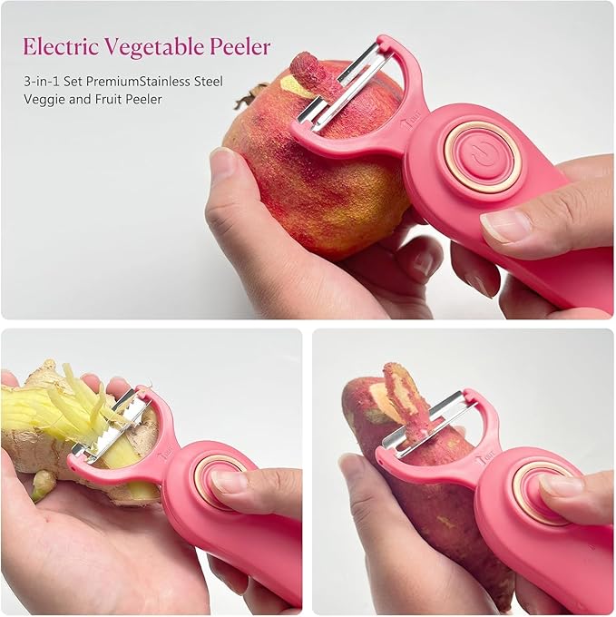 3-in-1 Electric Peeler | Auto Blade for Fruits/Vegetables | 3 Interchangeable Blades | Type-C Charging,Battery Capacity 1500 mAh | Kitchen, Travel, Camping - Image 7