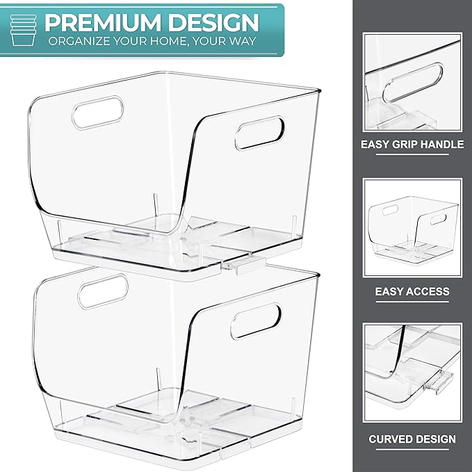 Sorbus Stackable Storage Bins Open Front, Clear Stackable Storage Bins, Pantry Bins for Storage and Organization, Acrylic Stackable Bins for Kitchen, Clear Pantry Organizer Bins (Medium Sqware 4 Pack) - Image 6
