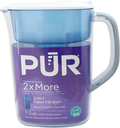 PUR 7-Cup Water Filter Pitcher, Cleaner, Great-Tasting Water, Dishwasher Safe, Powerful, Faster Filtration, LockFit Cap Design - White by PUR