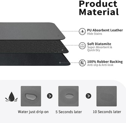 HotLive Dish Drying Mat for Kitchen Counter, Heat Resistant Drainer Mats with Non-slip Rubber Backed, Hide Stain Kitchen Super Absorbent Draining Mat, Easy to Clean Dish Rack Pad, Dark Grey 16"x18" - Image 2