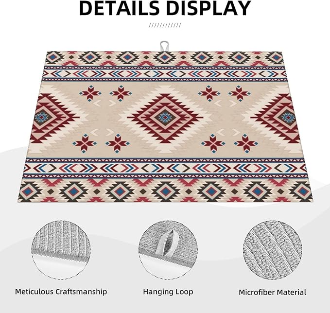 Rustic Ethnic African Dish Drying Mat Vintage Tribal Aztec Southwestern Drying Rack Pad Countertop Dishes Ultra Absorbent Microfiber Kitchen Counter Mat 18x24 Inch