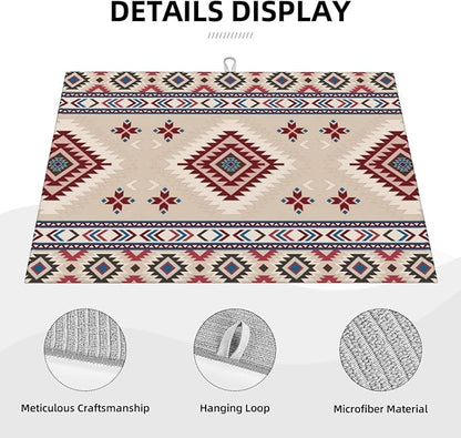 Rustic Ethnic African Dish Drying Mat Vintage Tribal Aztec Southwestern Drying Rack Pad Countertop Dishes Ultra Absorbent Microfiber Kitchen Counter Mat 18x24 Inch