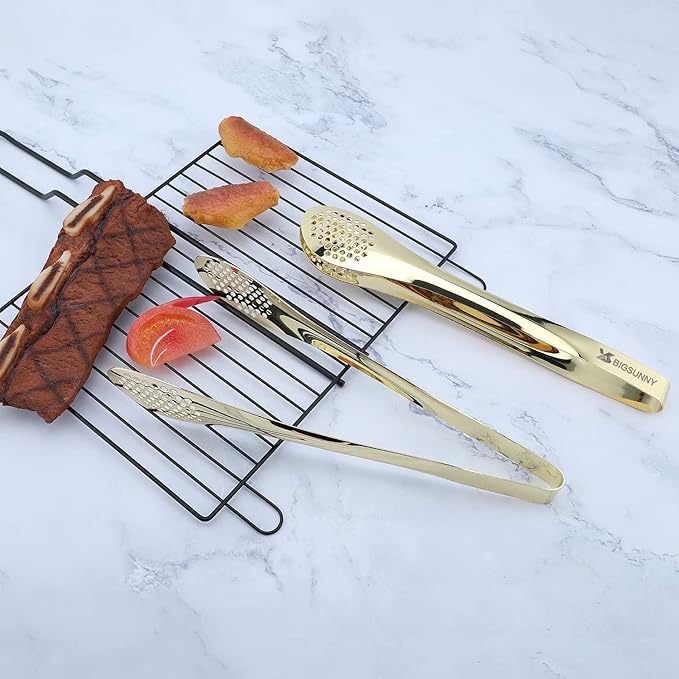 MSY BIGSUNNY Stainless Steel Buffet Tongs - 11" Kitchen Food Tong for Cooking and Serving, Set of 2, Gold - Image 4