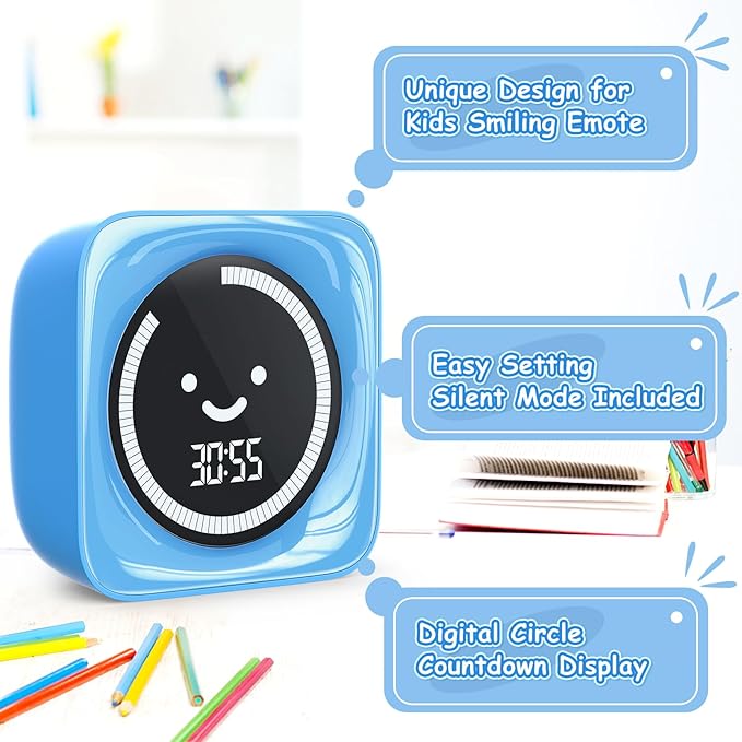 Visual Timer for Kids, 99 Minute Digital Cute Kids Visual Timer Classroom Timer for Homeschool Supplies Study Teaching Time Management Tool Countdown Timer, Blue 2Pack