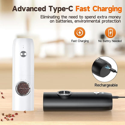Electric Salt and Pepper Grinder Set (2 Pack), USB Rechargeable One Hand Operation, Adjustable Coarseness Mill Grinders Shakers LED Light, Automatic Pepper Grinder for Kitchen Gadgets Gifts - Image 2