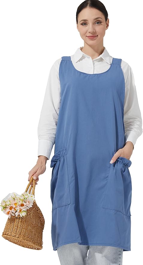 Cozy Adjustable Cross Back Aprons for Women with Pockets Cotton Linen Cooking Kitchen Baking