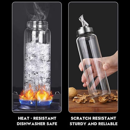 Glass Olive Oil Dispenser Bottle for Kitchen Shatterproof & Leakproof Oil and Vinegar Dispenser Set with Stainless Steel Spout & Rubber Bottom 17 oz Olive Oil Bottle for Cooking, Set of 2