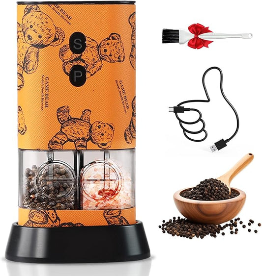 Dual Chamber Salt and Pepper Grinder Set Rechargeable,Electric Pepper Grinder USB-C,One-Hand Control Automatic Salt Mill Shakers,Ceramic Adjustable Coarseness,Large Capacity LED for Kitchen Home Gifts
