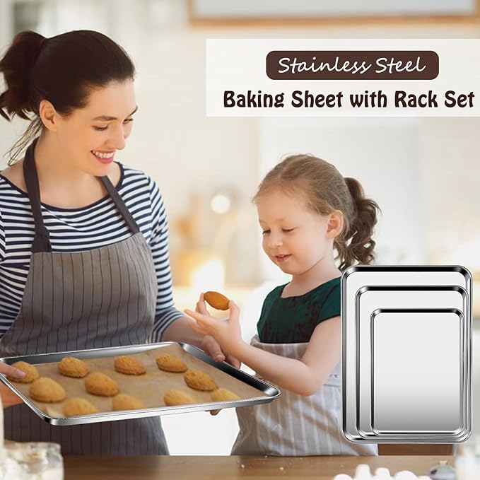Baking Sheet with Racks Set [2 Sheets + 2 Racks], Stainless Steel Baking Sheets with Cooling Racks, Nonstick Pan, Warp Proof & Rust Proof & Easy to Clean, Size 18 X 13 X 1 Inch - Image 2