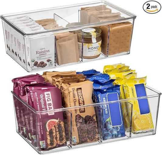 ClearSpace Pantry Organization and Storage Bins with Removable Dividers & Lids – Perfect Pantry Organizers or Kitchen Organization – Refrigerator Organizer Bins, Cabinet Organizers, 2 Pack