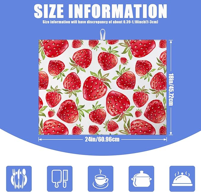Strawberry Dish Drying Mat for Kitchen Counter Drying Pad Absorbent Reversible Dish Drainer Rack Mats Draining Pad 18"x24"Inch - Image 2