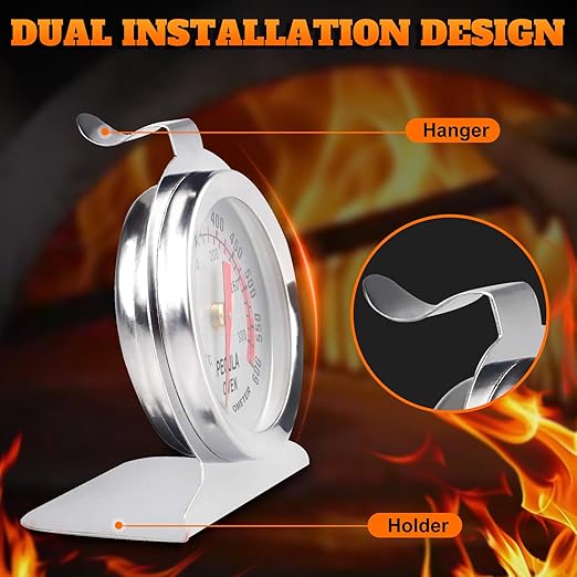 Stainless Steel Oven Thermometer 50-300°C/100-600°F, Analog Instant Read, Battery-Free Kitchen Cooking Thermometer, Hook & Stand Design Food Thermometer for Oven, Grill, Smoker, Fryer - Image 3