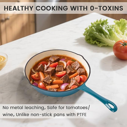 Hisencn Enameled Cast Iron Frying Pan Set, 3 Piece Set of Skillets(8''/9.5''/11''), PFAS & PTFE & PFOA -Free, Gas/Induction/Electric/Oven Compatible, Biscay Blue