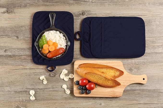 Oven Pot Holder with Pocket Cotton Heat Resistant Coaster Potholder Kitchen Hot Pad Oven Mitts for Cooking Square 7"x9" Set of 3 (Navy Blue) - Image 6