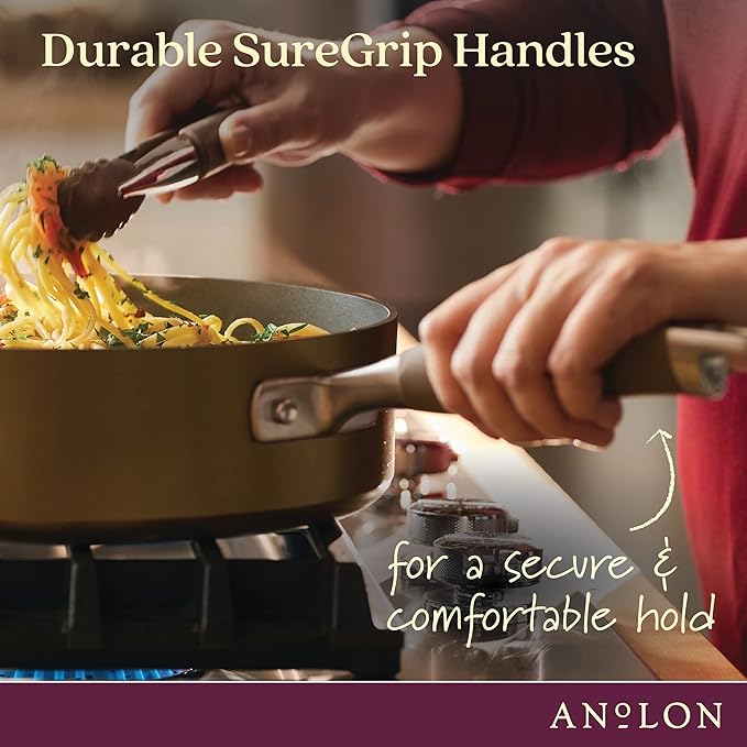 Anolon Advanced Hard Anodized Nonstick Deep Frying Pan/Skillet with Lid, 12 Inch, Aluminum, Bronze - Image 4