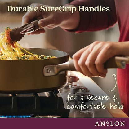 Anolon Advanced Hard Anodized Nonstick Deep Frying Pan/Skillet with Lid, 12 Inch, Aluminum, Bronze - Image 4