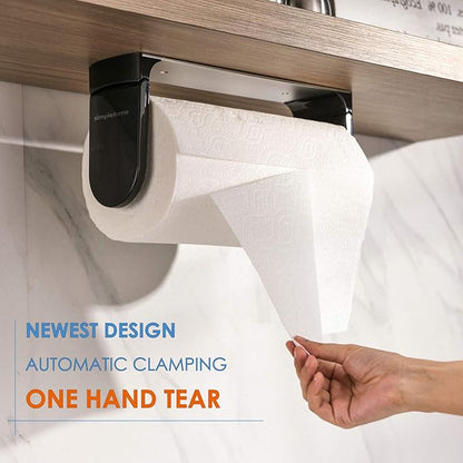simpletome ONE Hand Tear Paper Towel Holder Under Cabinet Adhesive or Drilling Installation Aluminum Alloy + ABS (Black) - Image 2