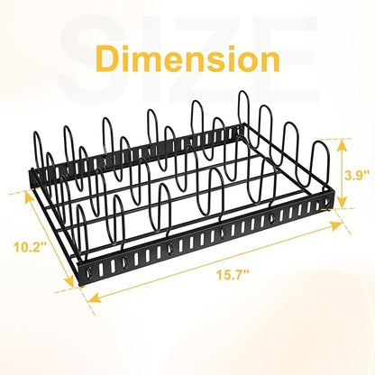 X-cosrack Metal Food Container Lid Organizer&Adjustable 6 Dividers Storage Container Lid Holder Rack for Cabinets, Cupboards, Pantry Shelves, Drawers to Keep Kitchen Tidy,Black(Patent Pending)