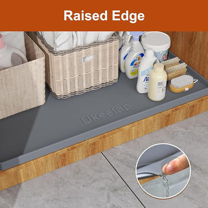 ukeetap Extra Thick Silicone Mat Waterproof with Raised Edge 34" x 22", Under Sink Mat for Kitchen & Bathroom, Kitchen Cabinet Liner, Multi-Purpose for Storage & Protection, Gray