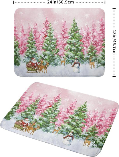 Winter Dish Drying Mats for Kitchen Counter Watercolor Forest Decoration Coffee Mat for Holiday Decor - Image 2