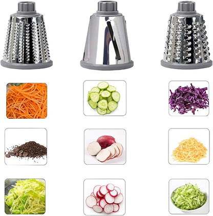 Dachenus Cheese Grater Rotary Cheese Grater,Versatile Cheese Shredder,Blades for Shredding, Grating, Slicing,Cheese Shredder with Suction Base and Cleaning Brush Kitchen Gift (gray)