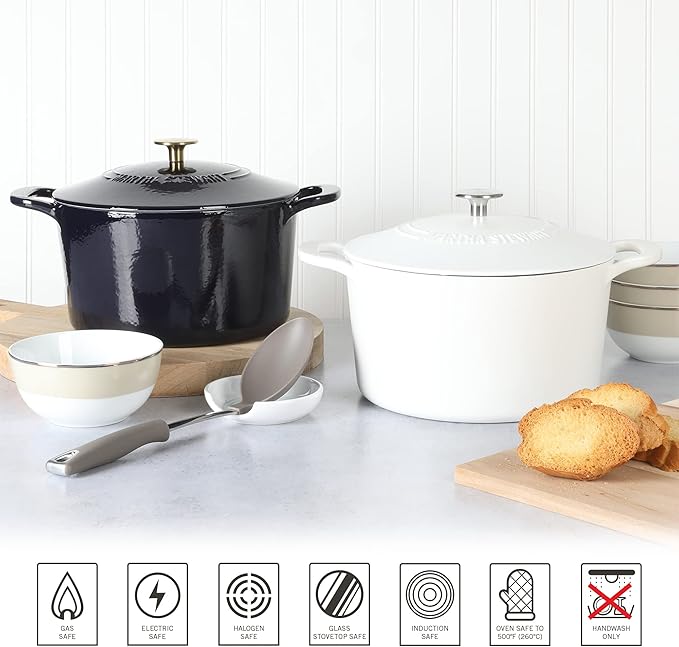 MARTHA STEWART Gatwick 7-Quart Enamel Cast Iron Dutch Oven Pot with Lid – Matte White – Durable Heavy-Duty Dutch Oven for Slow Cooking, Braising & Baking - Image 5