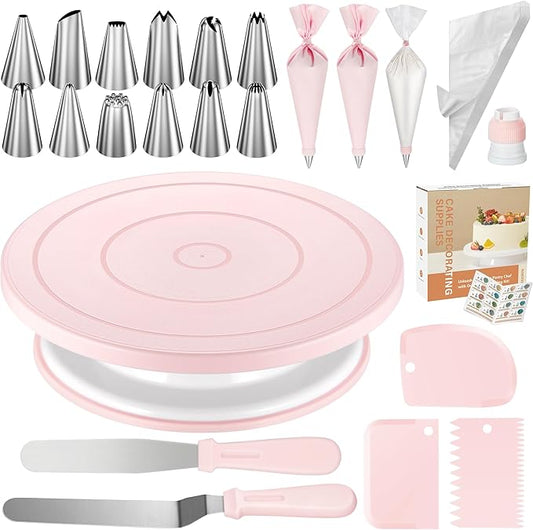 Kootek 71PCs Cake Decorating Kit, Baking Supplies Tools - Includes Cake Stand Turntable, 12 Icing Piping Tips Set, 2 Frosting Spatulas, 3 Scrapers, 50+2 Piping Bags, Coupler, Video Tutorial, Booklet by Kootek